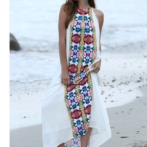 Placement Print Keyhole Back Maxi Dress